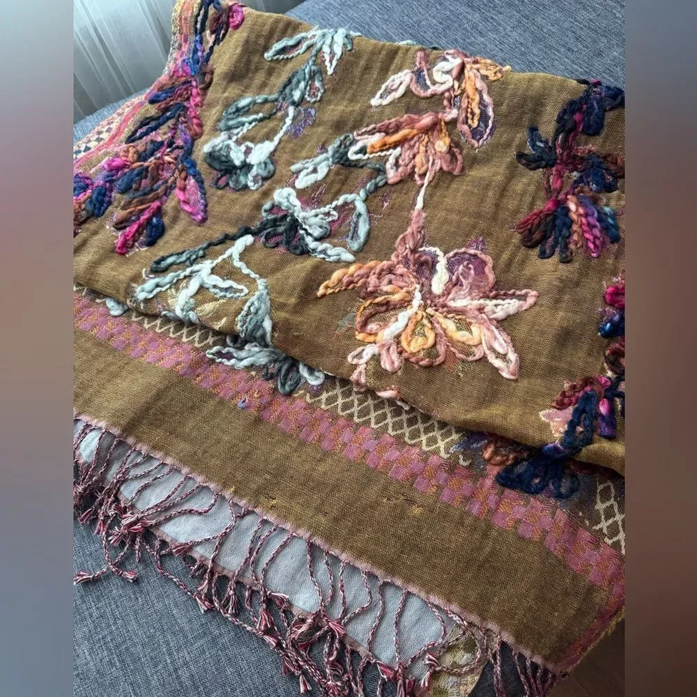 Floral Embroidered Women's Cotton Blend, Texture Embroidered Scarf/Wrap.